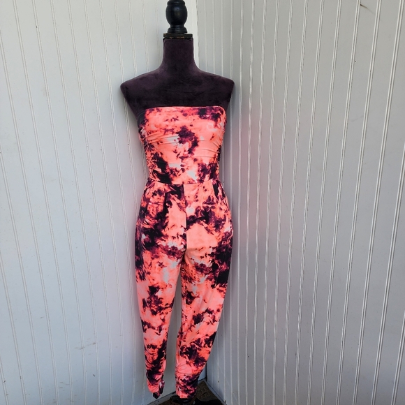 Full Circle Trends Womens Strapless Jumper Pink Black Multi Pattern Dye Jersey S - Picture 1 of 14